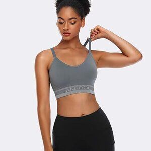ANGOOL Strappy Longline Medium Support Padded Sports/Yoga Bra Women's Large